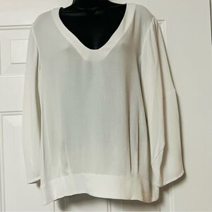 Diane Von Furstenberg White V Neck Balloon Sleeve Top 8 M